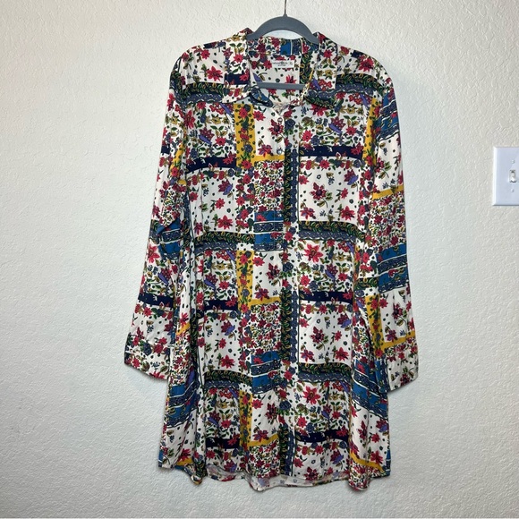 Natural Life Georgia patchwork floral button down shirt dress long line tunic - Picture 2 of 8